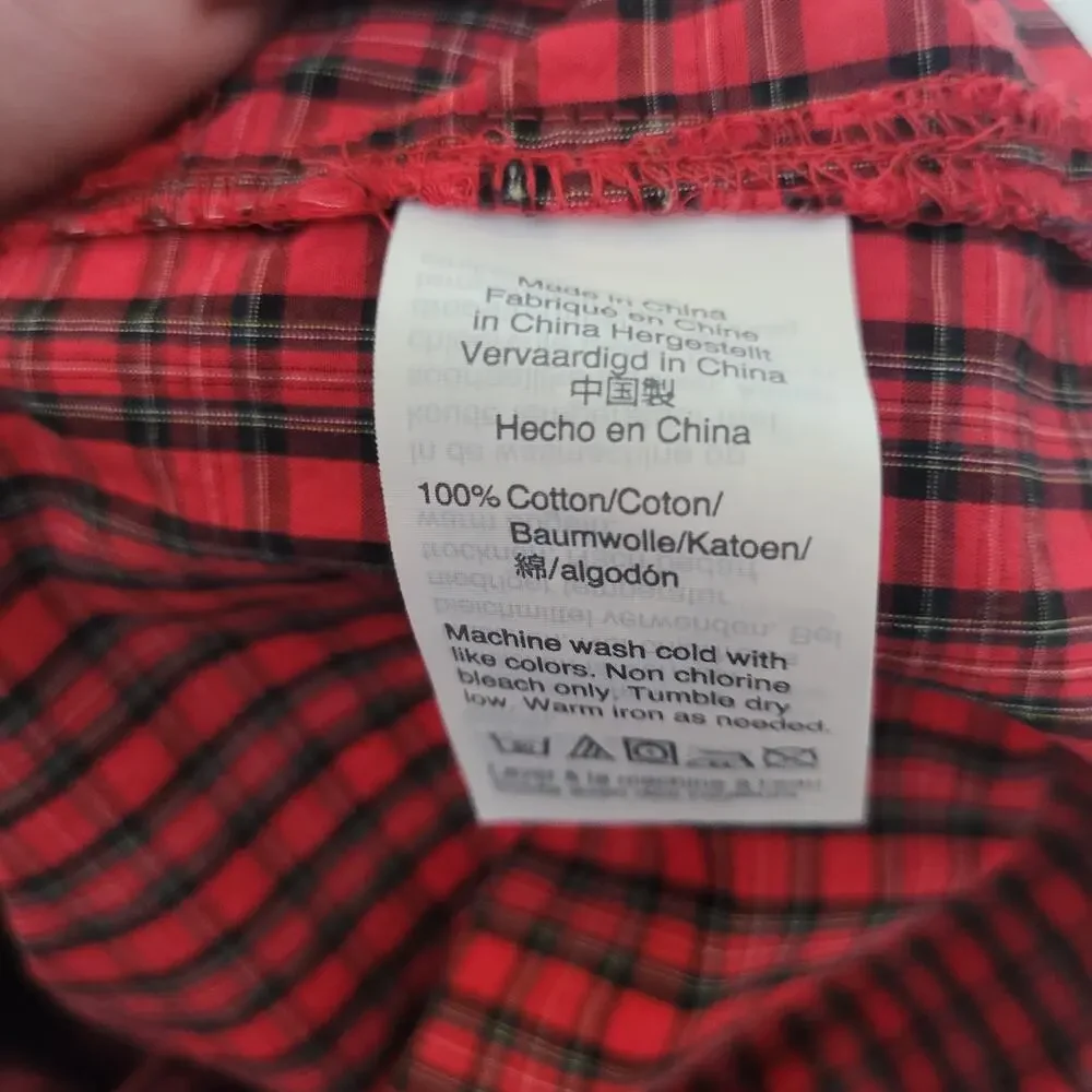 J.Crew Size 4 Plaid Hi-Low Long Sleeve Button Shirt Red Black Holiday‎